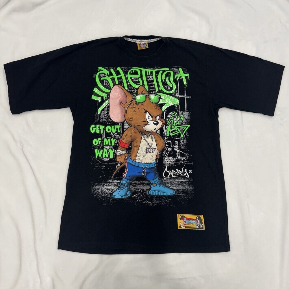 Crazy Original 2005 Y2K Jerry Black Oversized Men's T Shirt‎ Rare Tom & Jerry